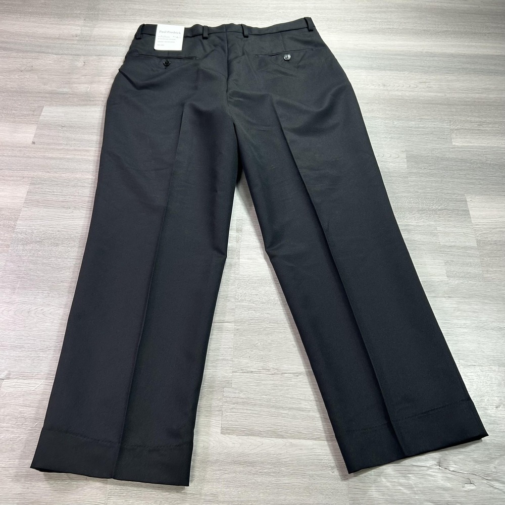 NEW Paul Fredrick Pants Mens 34x32 Black Microfiber Dress Slacks PA150IL